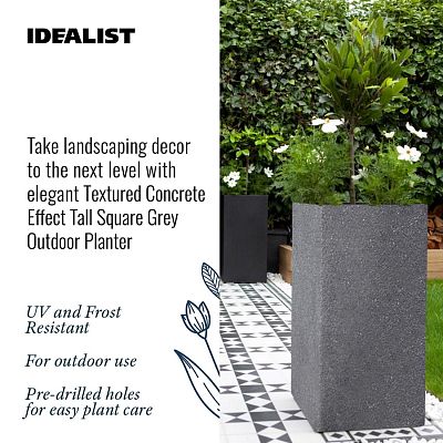 IDEALIST Lite Textured Concrete Effect Tall Square Outdoor Planter