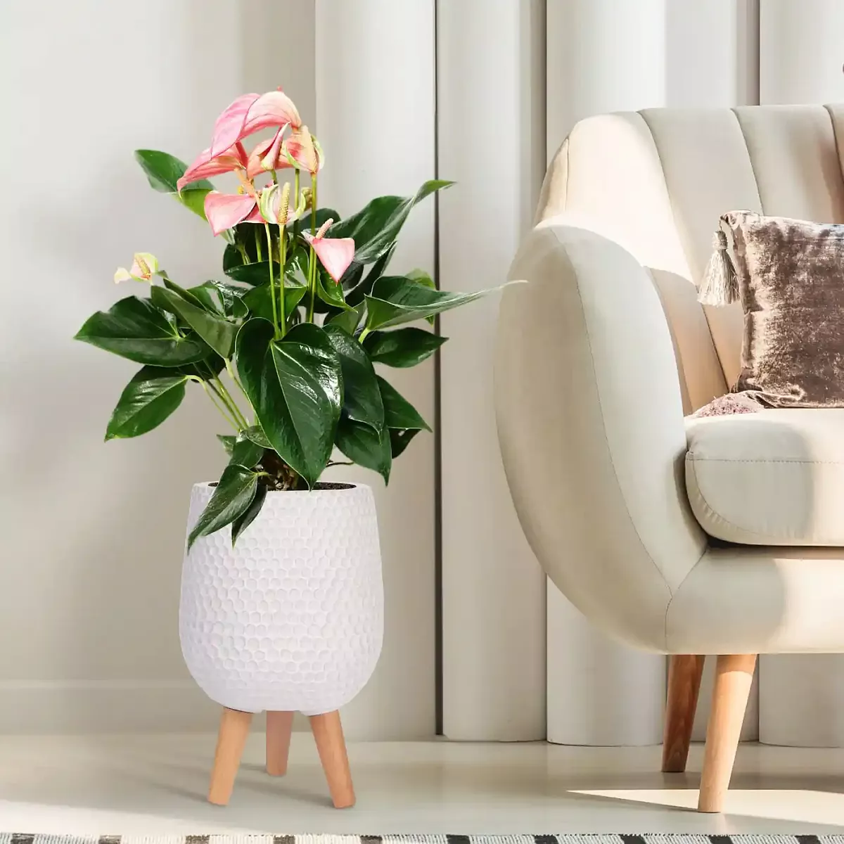 IDEALIST Lite Honeycomb Style Egg Planter on Legs, Round Pot Plant Stand Indoor