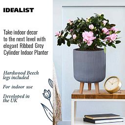 IDEALIST Lite Ribbed Cylinder Planter on Legs, Round Pot Plant Stand Indoor