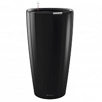 LECHUZA RONDO 32 Black High-gloss Poly Resin Self-watering Planter wit...