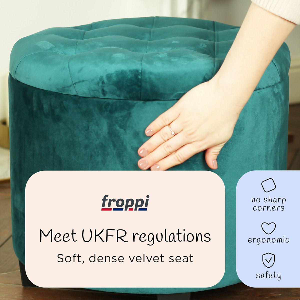 Premium Footstool with Storage Round Velvet Ottoman Storage Pouffe on Feet by Froppi