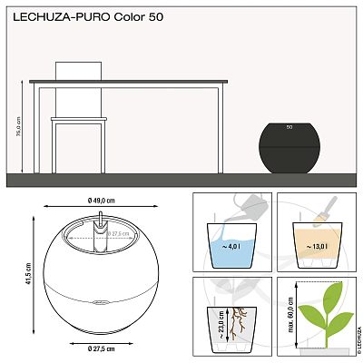 LECHUZA PURO Color Round Poly Resin Self-watering Planter
