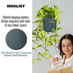 IDEALIST Lite Plaited Style Table and Hanging Cylinder Round Plant Pot Dual Use Indoor Planter