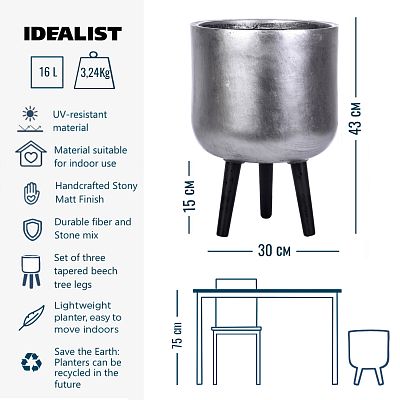 IDEALIST Lite Round Planter on Legs, Round Pot Plant Stand Indoor