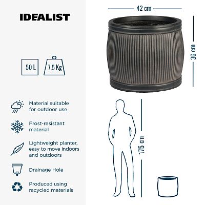 IDEALIST Lite Vertical Ribbed Vintage Style Barrel Round Planter