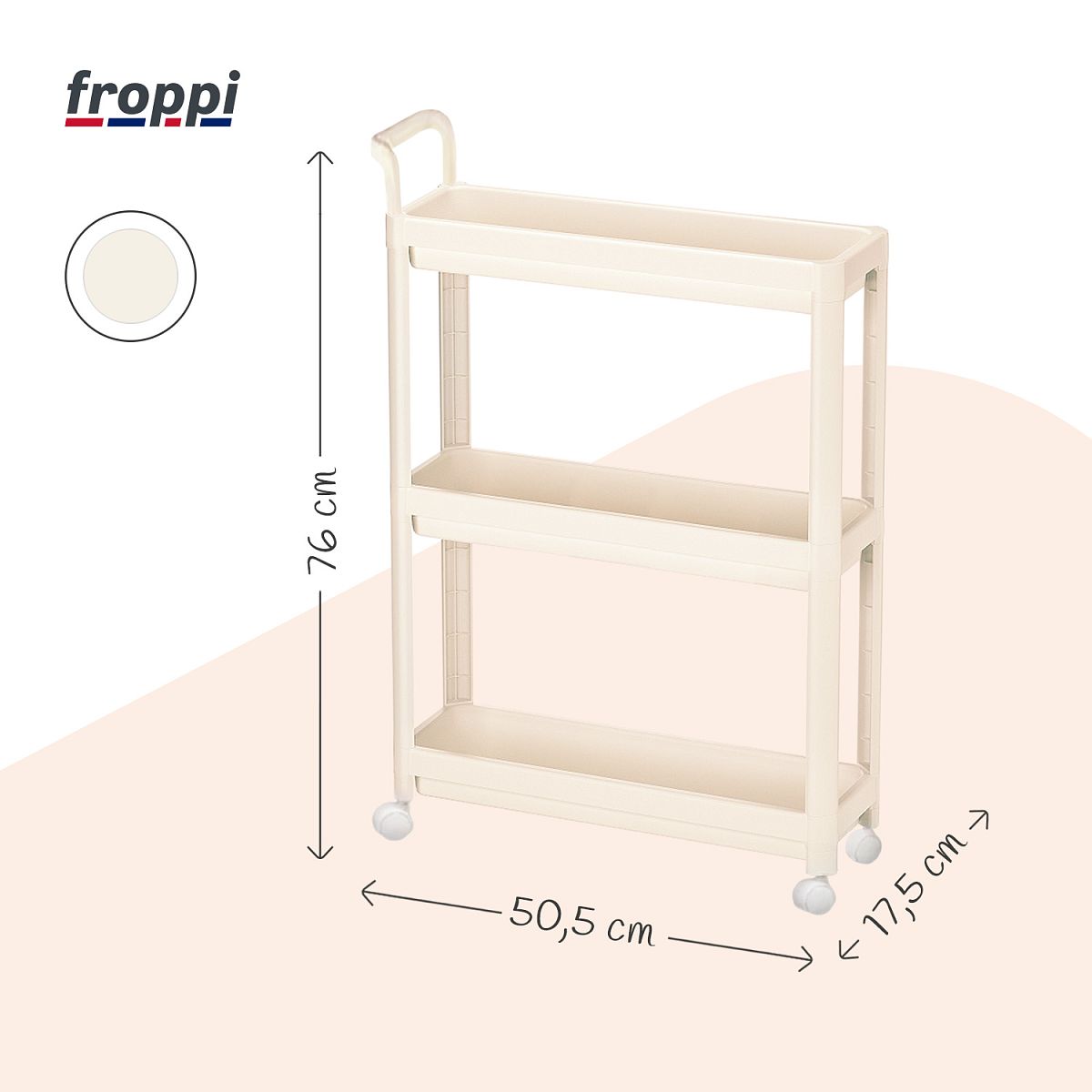 Kitchen Bath Trolley Tiered Multi-purpose Plastic Organiser with Handle and Wheels by Froppi
