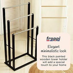 Froppi Bamboo Free Standing Towel Rack, Wooden Towel Holder and Ladder with 3 Bars