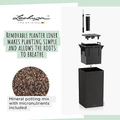 LECHUZA CANTO Slatestone High Square Tall Poly Resin Self-watering Planter