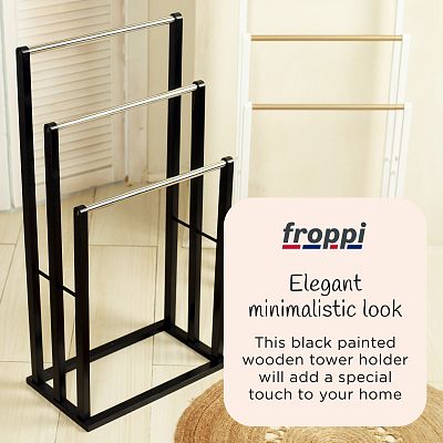 Froppi Bamboo Free Standing Towel Rack, Wooden Towel Holder and Ladder with 3 Bars