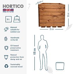 Rustic Scandinavian Redwood Square Outdoor Open Planter Made in UK by HORTICO