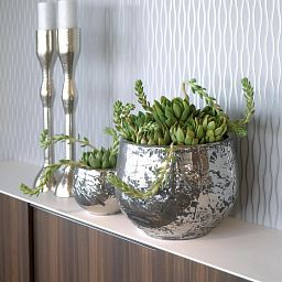 Luxury Ancient Chrome Round Polystone Indoor Planter