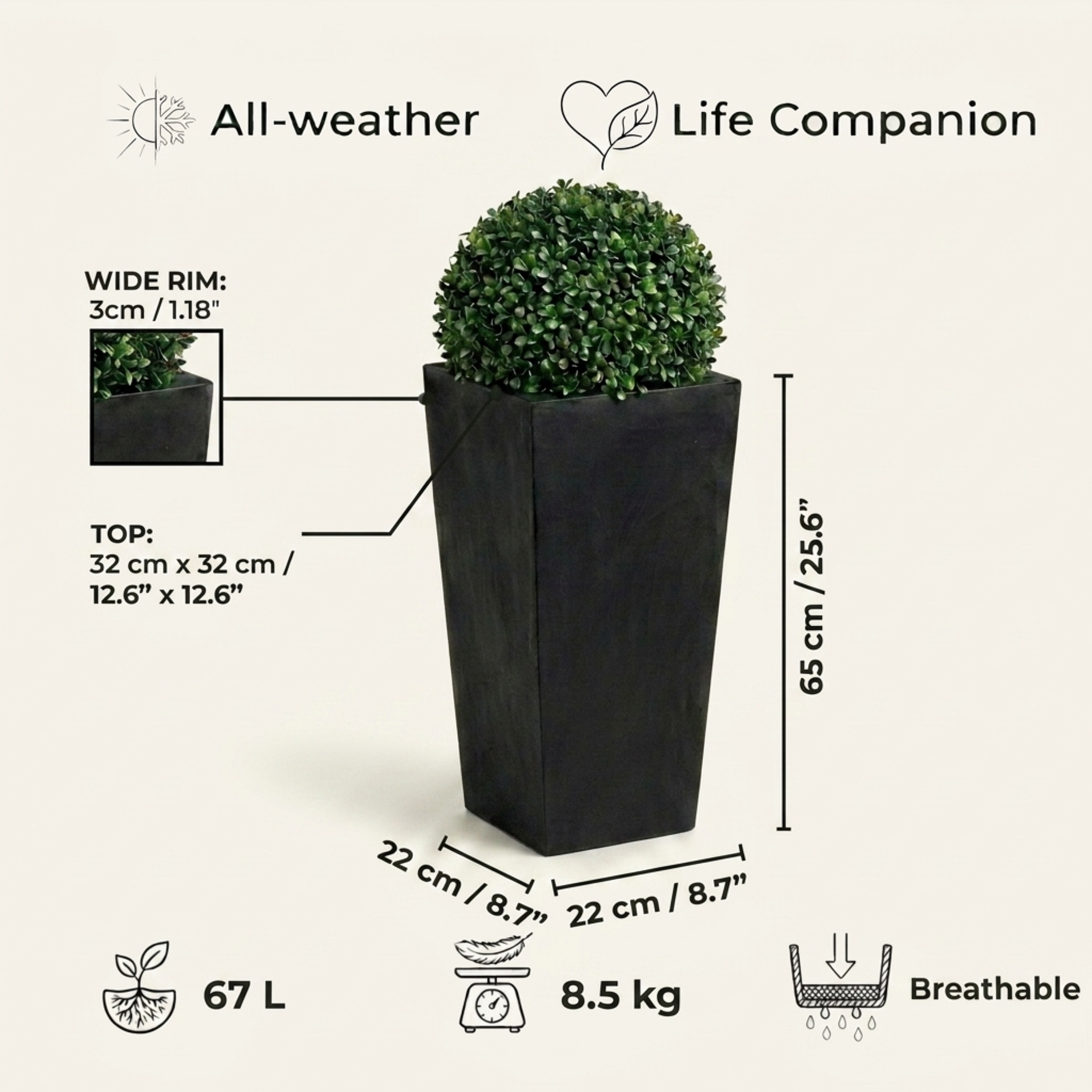 IDEALIST Lite Tall Tapered Contemporary Light Concrete Planter