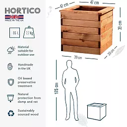 Rustic Scandinavian Redwood Square Outdoor Planter Made in UK by HORTICO
