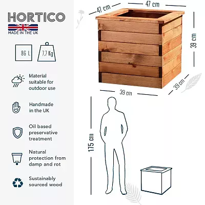 Rustic Scandinavian Redwood Square Outdoor Planter Made in UK by HORTICO