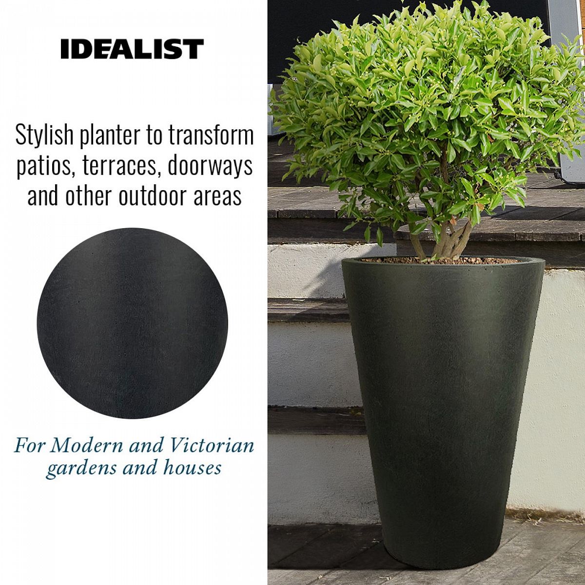 IDEALIST Lite Contemporary Round Vase Stone Grey Light Concrete Planter