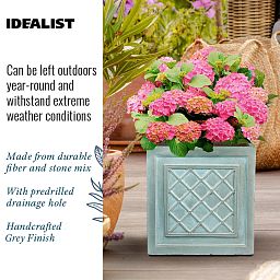 IDEALIST Lite Faux Lead Lattice Planter Light Concrete Square Box