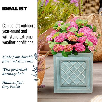 IDEALIST Lite Faux Lead Lattice Planter Light Concrete Square Box