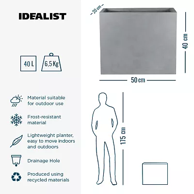 IDEALIST Lite Contemporary Light Concrete Trough Planter