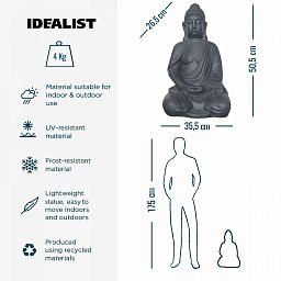 IDEALIST Lite Sitting in Meditation Buddha Grey Indoor and Outdoor Statue L35.5 W26.5 H50.5 cm