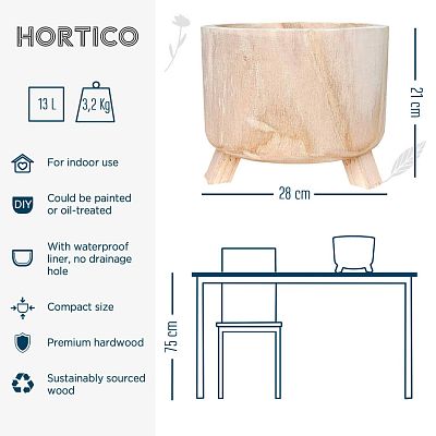 HORTICO GROWER Wooden House Planter with Legs, Indoor Plant Pot Stand with Waterproof Liner