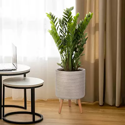 IDEALIST Lite Plaited Style Cylinder Planter on Legs, Round Pot Plant Stand Indoor