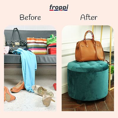 Premium Footstool with Storage Round Velvet Ottoman Storage Pouffe on Feet by Froppi