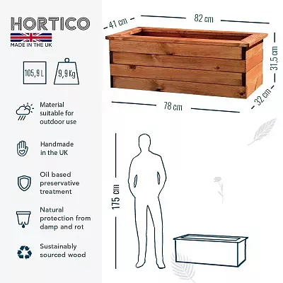 Rustic Scandinavian Redwood Trough Outdoor Planter Made in UK by HORTICO