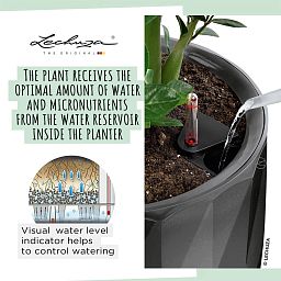 LECHUZA DIAMANTE Premium Glossy Round Tall Poly Resin Self-watering Planter