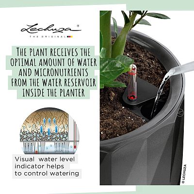 LECHUZA DIAMANTE Premium Glossy Round Tall Poly Resin Self-watering Planter