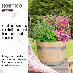 Rustic European Birch Hardwood Round Tub Half Barrel Outdoor Planter Made in UK by HORTICO