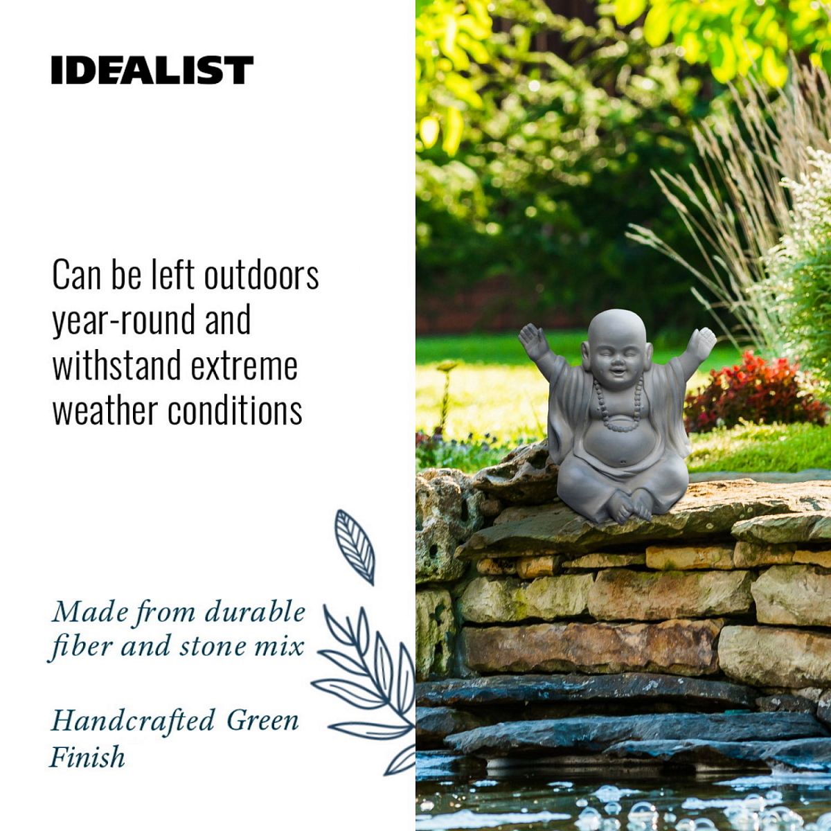 Laughing Baby Monk Moss Washed Outdoor Statue by Idealist Lite L35,5 W25,5 H31,5 cm