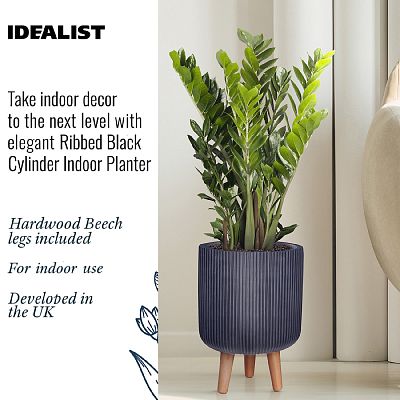 IDEALIST Lite Ribbed Cylinder Planter on Legs, Round Pot Plant Stand Indoor