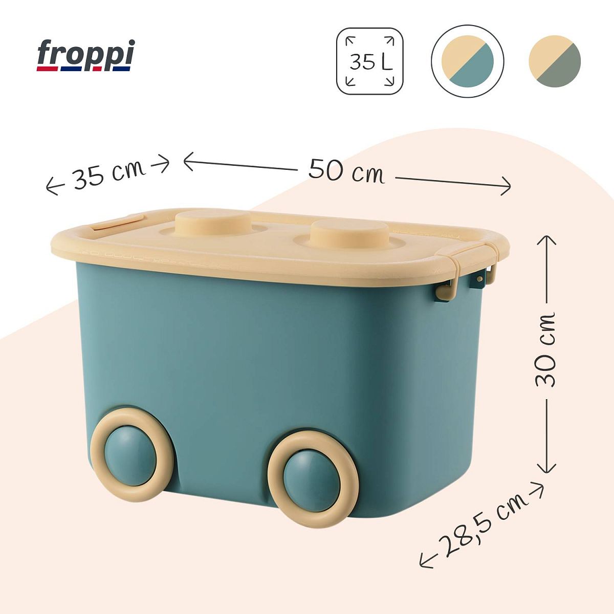 Stackable Plastic Kids Toy Storage Box with Lid and Wheels by Froppi