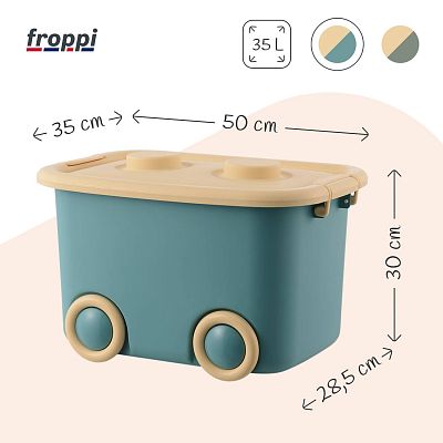 Stackable Plastic Kids Toy Storage Box with Lid and Wheels by Froppi Stackable Plastic Kids Toy Storage Box with Lid and Wheels by Froppi