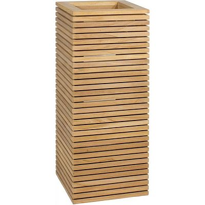 Modulo Pedestal Natural Teak Square Tall Polystone Indoor Planter