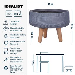 IDEALIST Lite Striped Tray Round Planter on Legs, Round Pot Plant Stand Indoor