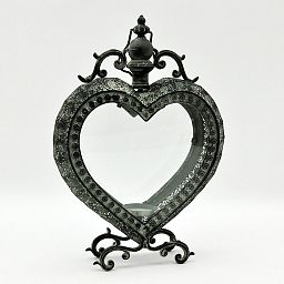 Heart Metal Ornament Garden Dark Silver Lantern on Legs by Minster