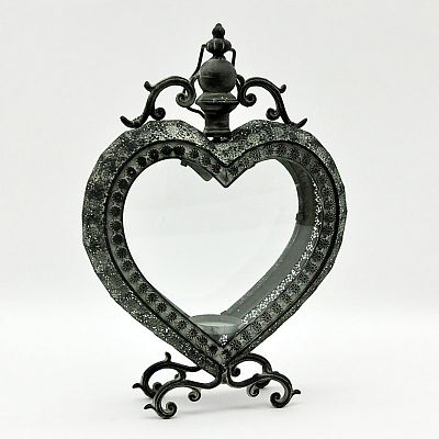 Heart Metal Ornament Garden Dark Silver Lantern on Legs by Minster