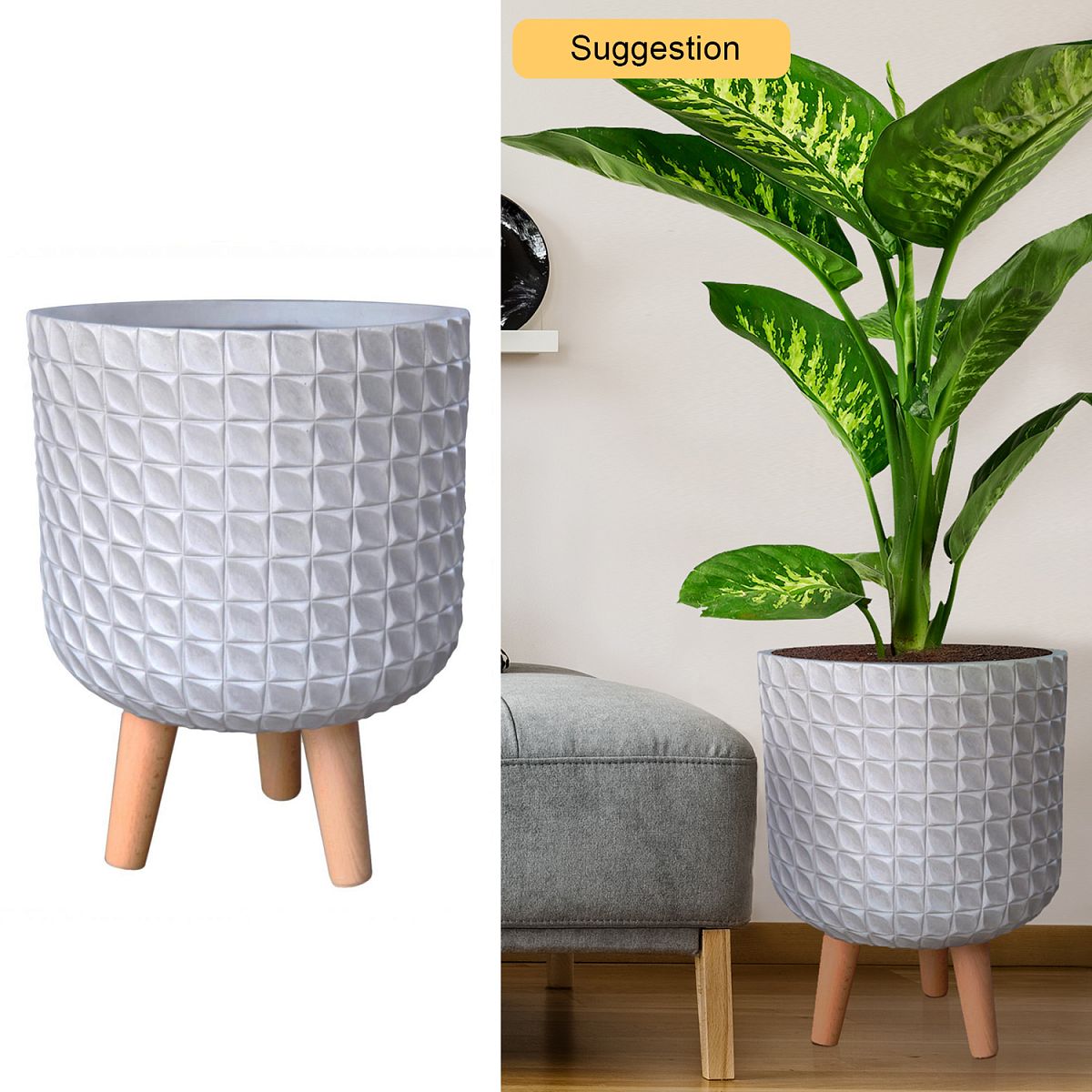 Geometric Patterned Cylinder Planter on Legs, Round Pot Plant Stand Indoor by Idealist Lite