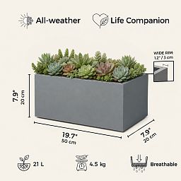 IDEALIST Lite Contemporary Light Concrete Trough Planter