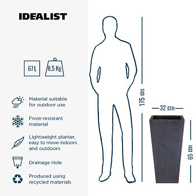 IDEALIST Lite Tall Tapered Contemporary Light Concrete Planter