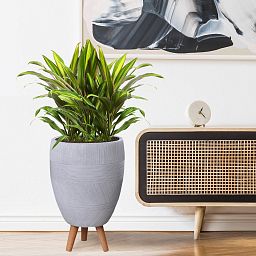 IDEALIST Lite Striped Egg Planter on Legs, Round Pot Plant Stand Indoor