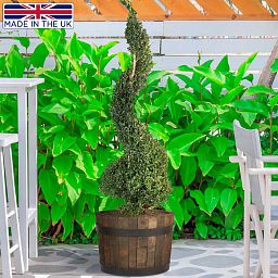 Rustic Upcycled Oak Wood Round Tub Half Barrel Outdoor Planter Made in UK by HORTICO