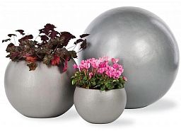 Geo Sphere Fiberglass Round Alu Tx Planter Pot In/Out