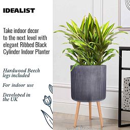 IDEALIST Lite Ribbed Cylinder Planter on Legs, Round Pot Plant Stand Indoor