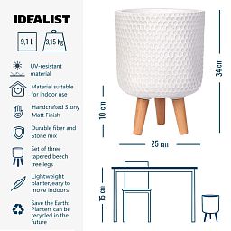 IDEALIST Lite Honeycomb Style Cylinder Planter on Legs, Round Pot Plant Stand Indoor