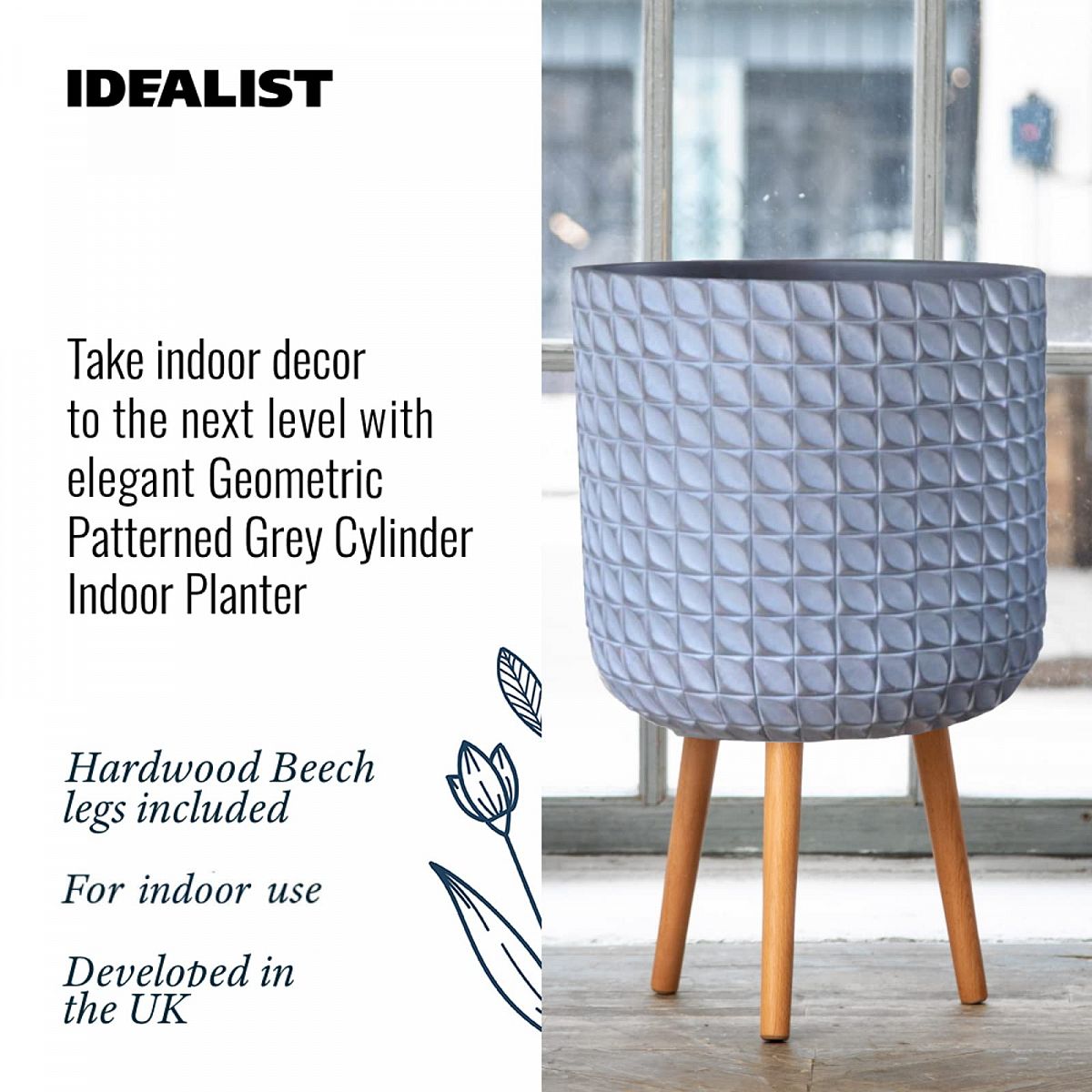 Geometric Patterned Cylinder Indoor Planter on Legs by Idealist Lite
