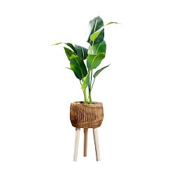 HORTICO RIBBED Wooden House Planter with Legs, Tall Indoor Plant Pot Stand with Waterproof Liner