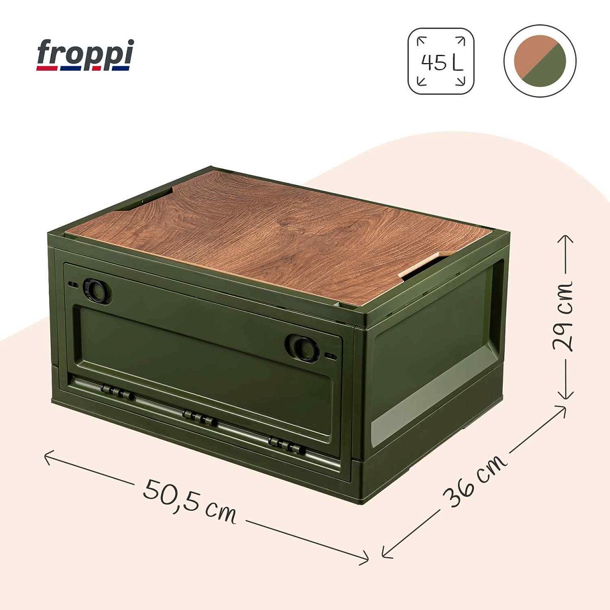 Camping Large Green Plastic Collapsible Storage Unit with Wooden Lid by Froppi