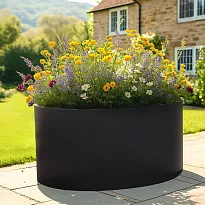 ELLI Large Black Grey Oval Fiberglass Planter for Outdoor Use H60 L115...